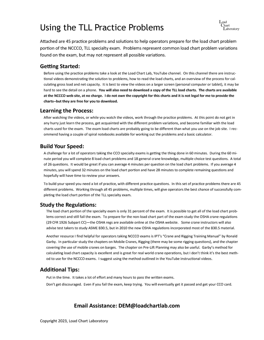 TLL Practice Problems – Load Chart Laboratory